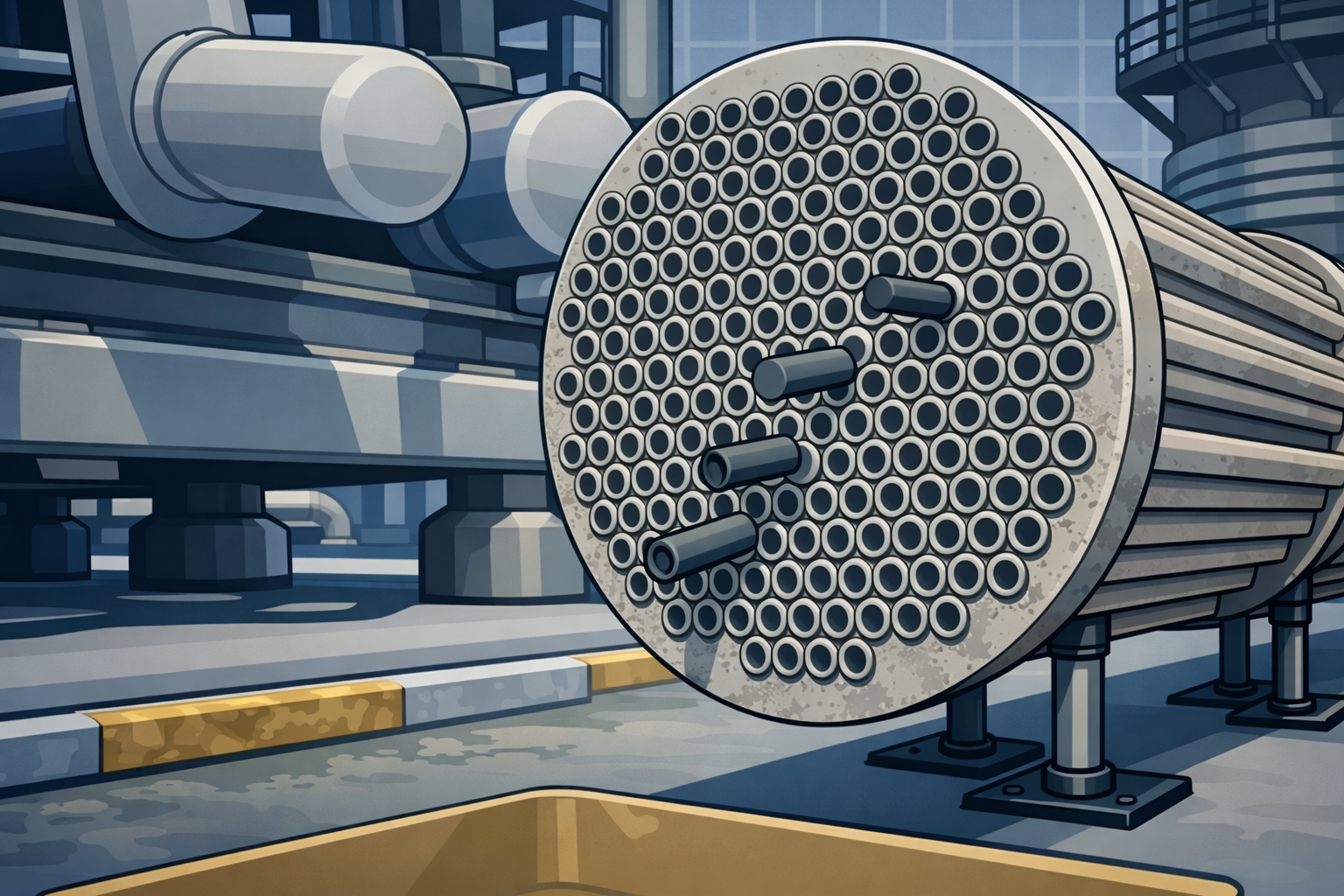 Illustration showing foulant ejection from exchanger tubes