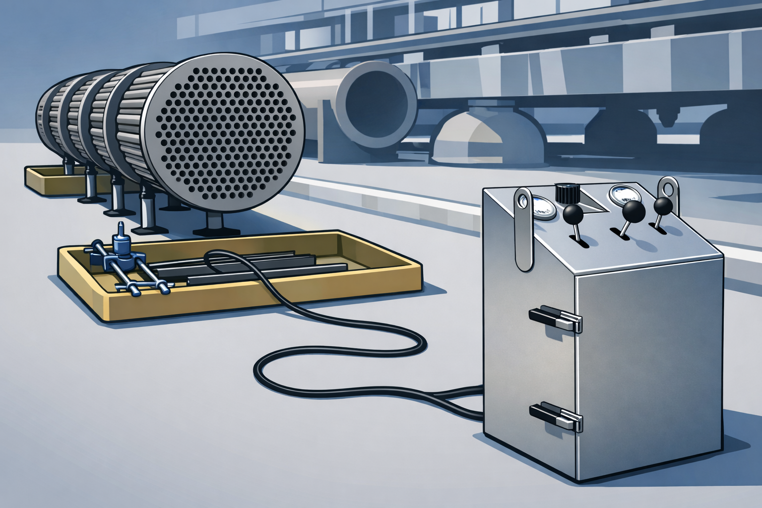 Illustration of Hydrokinetics control unit and exchanger setup